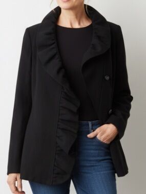 INC International Concepts Black Ruffle-Front Blazer M
